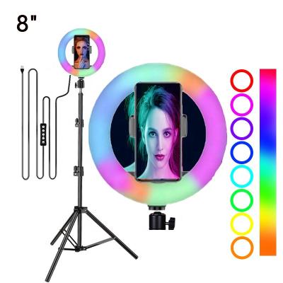 China Adjustable Inch 20CM RGB Multi Color 8 Color Ring Light With 1.7m Tripod Stand en venta