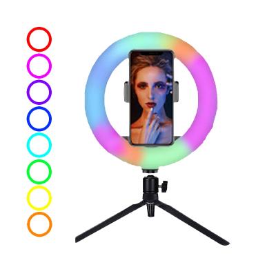 China Adjustable Makeup Ring Light Multi Color Photography Lamp 8inch RGB LED Ring Light With Table Tripod Dimmable Ringlight 3200K-5600K à venda