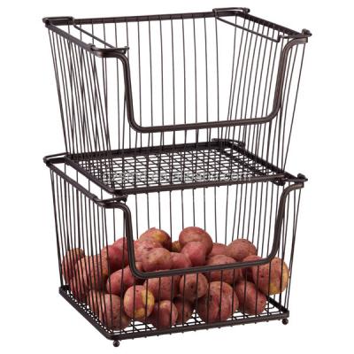 China Kitchen 2 Tires Kitchen Standable Kitchen Cabinet Stackable Wire Metal Basket for sale