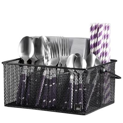 China Wholesale Viable Black Metal Mesh Kitchen Utensil Organizer Caddy for sale