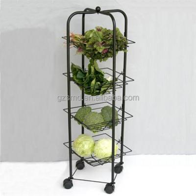 China New Design 4 Tiers Food Black Wire Wholesale Metal Kitchen Vegetable Cart for sale