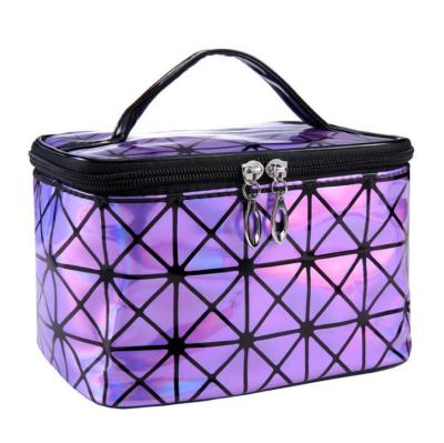 China Custom Women's Big Diamond 3D Geometry PU Leather Cosmetic Bag Fashion Eyelash Makeup Organizer Storage Case Logo Bag for sale