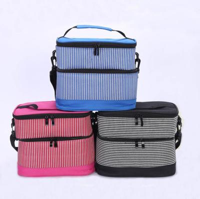 China New Fashion Oxford Cloth Double Deck Waterproof Portable Adult Multicolor Thermal Picnic Lunch Bag Cooler Bag for sale