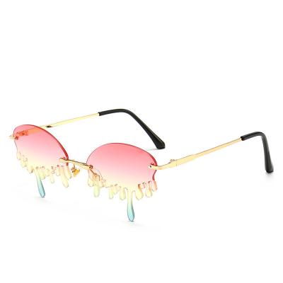 China New Gold Metal Women Sun Glass Frame YX124 Small Drip Water Tears Irregular Trendy Trendy Glass Shades Shaped Rimless Sunglasses for sale