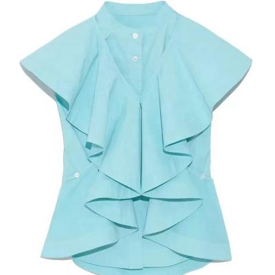 China New 2022 Summer Custom Design Japanese Ruffled Shirt QUICK DRY Solid Color Shirt Ladies for sale