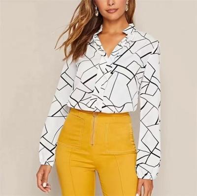 China Anti-pilling 2021 latest fashion design long sleeveLadies black and white striped blouses for sale