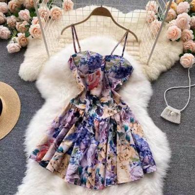 China Anti-Wrinkle Floral Casual Ruched Beach Dress Patchwork Women Clothing for sale