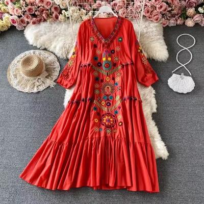 China Anti-Static Floral Embroidered Babydoll Long Sleeve Dress for sale