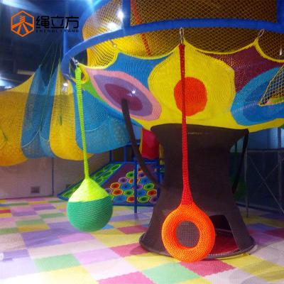 China ROPECUBE Rainbow Nylon Rope Net Playground Kids Climbing Rope Toddler Net Indoor Trampoline Large Trampolines With Foam Pit for sale