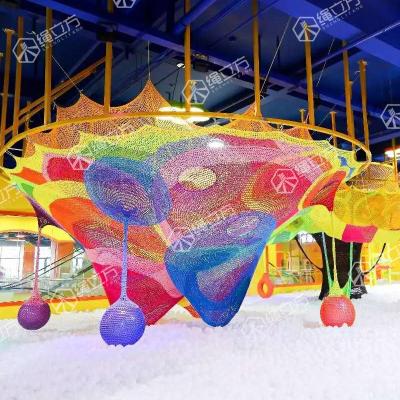 China ROPECUBE Rainbow Nylon Rope Net Playground Kids Climbing Rope Trampoline Net Indoor Baby Playpen Indoor Playpen for sale