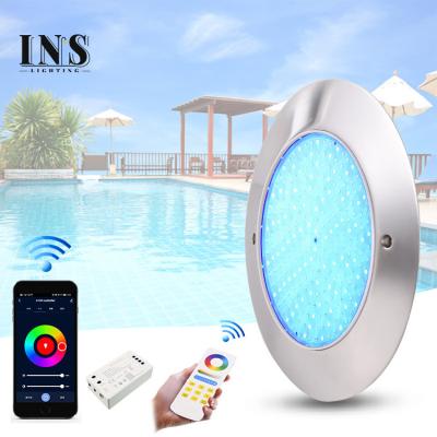 China Hotel Stainless Steel Swimming Pool Lights RGB LED Warm Cold Underwater Lighting with Remote Control Waterproof Pool Lamp IP68 for sale