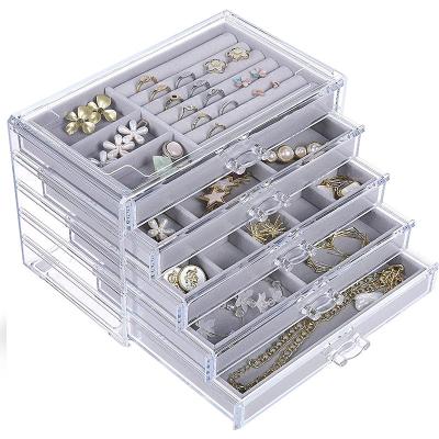 China Stored Custom Design Good Material Clear Ring Necklace Compartment Tray Acrylic Jewelry Storage Box for sale