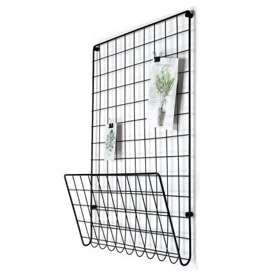 China Home and Office Hanging Wall Organizer Matte Black Iron Photo Display Modern Wall Grid for sale