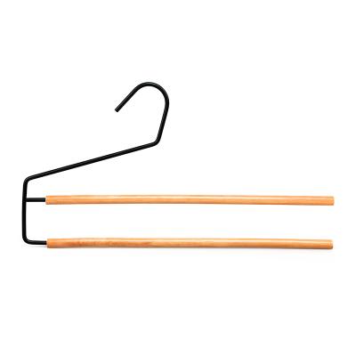 China 2 Layers Wooden Round Bars Customized 2 Layers Multi Metal Open Loose Trouser Pants Hangers With Wooden Round Bar Accessories for sale