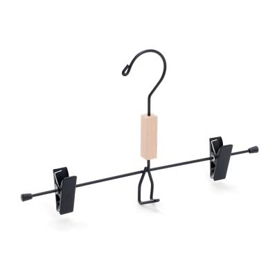 China Custom Luxury Black Scandinavian Lindon Metal Trouser Hanger With Clips No Varnish for sale