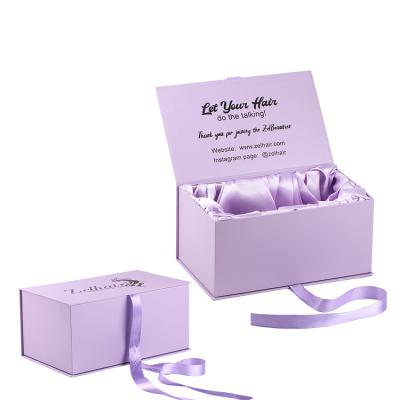 China Book Shape Handmade Cardboard Rigid Gift Box Purple Hair Extension Packaging Box for sale