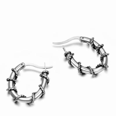 China Hiphop Fashionable Men's Rattan Stainless Steel Earrings Retro Shape To Foreign Trade O-shaped Earrings Titanium Earring Jewelry for sale