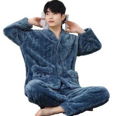 China Autumn Pajama Men Coral Fleece 100% Casual Sleep Warm Polyester Sleepwear Men's Thick Flannel Winter Pajamas Male Thick Long Sleeve XXXL for sale