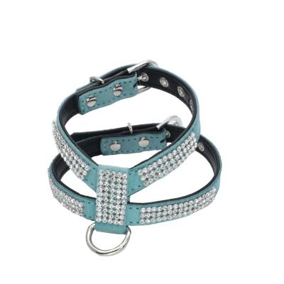 China Wholesale Customized High Quality Shining Diamond Dog Collars Dog Leash Dog Harness Pet Supplies PU Diamond Dog Collars for sale