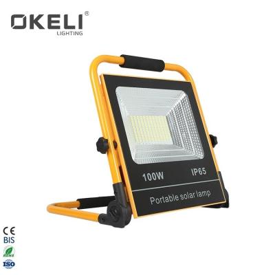 China 180Â ° adjustable +360° stand; ° 30W 50W 100W Outdoor Waterproof IP65 Adjustable Lamp Body OKELI Portable Rechargeable Flood Light Led Camping Lamp for sale