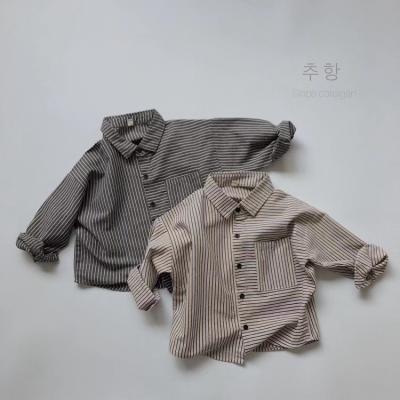 China New Autumn/Winter Boys Cotton Striped Shirt Children's Anti-Shrink Long Sleeve Korean Canvas Shirt for sale