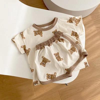 China RTS Casual Korean Children's Summer Shorts Sleeve Baby Clothes Set Little Bear Casual Shorts Baby Clothes Set for sale