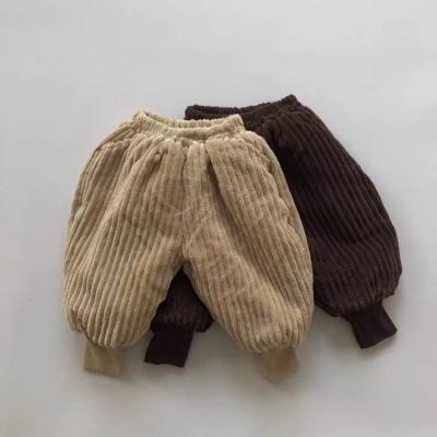 China Color Fade Proof Fashion Children's Thick Stripes And Velvet Warm Radish Pants Baby Solid Color Warm Pants for sale