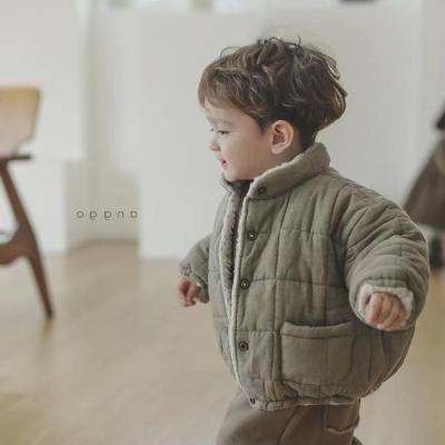 China 2021 New Children Windproof Plus Boys Warm Thick Cotton Jacket Cashmere Solid Color Windproof Jacket for sale