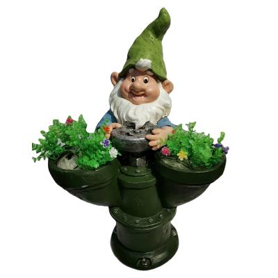 China Eco-friendly Outdoor Statue Summer Ceramic Gnomes Garden Figurine Decor Garden Ornaments With Flower Pot for sale