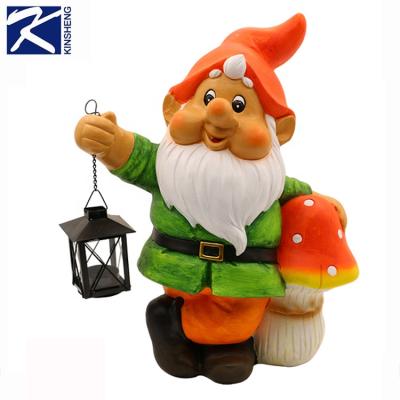 China New Design Solar Dwarf Light Lantern Waterproof Solar Lighted Garden Ceramic Gnome With Mushroom for sale