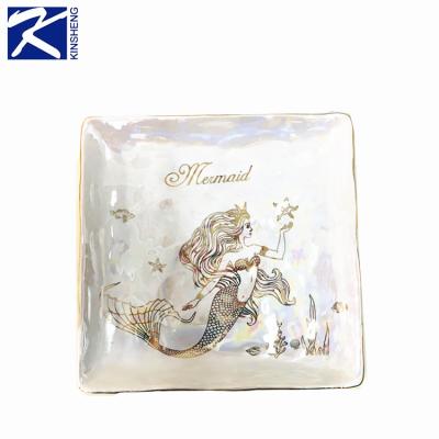 China Sustainable Porcelain Square Mermaid Shaped Ceramic Dish , Mermaid Tableware for sale