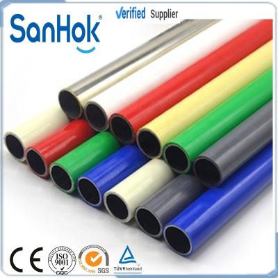 China Storage rack 0.8-1.2 mm thickness 28mm OD ABS or PE coated carbon steel plastic coated lean tube for joint sample pipe system for sale