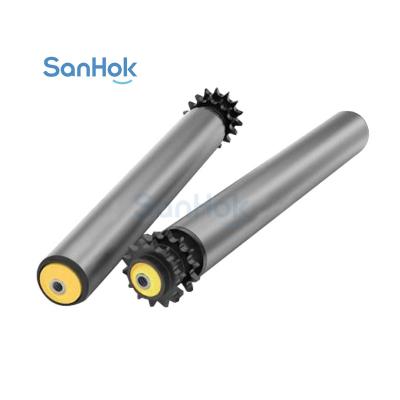 China Double Roller Conveyor Row Sprocket Conveyor Roller Made with SUS 201 or SUS 304 Tube with Steel Shaft Made by Sanhok for sale