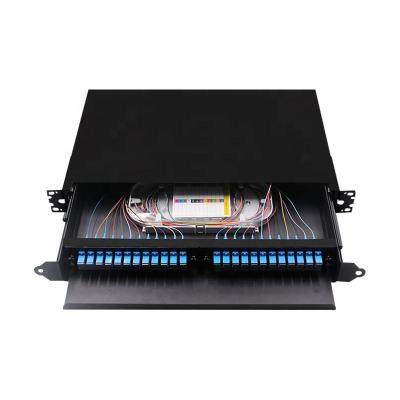 China FTTH FTTB FTTX Network Wall / Rack Mounted 24 Port Pull-Out Terminal Box 1U 24 19inch Core Fiber Optic Patch Panel for sale