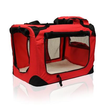 China Breathable Soft Fabric Easy Folding Portable Dog Carrier Travel Carry Bag With Fleece Mat for sale