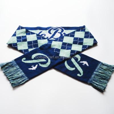 China Promotional Customized Cheap Pretty Acrylic Long Knitted Jacquard Football Fan Scarf for sale