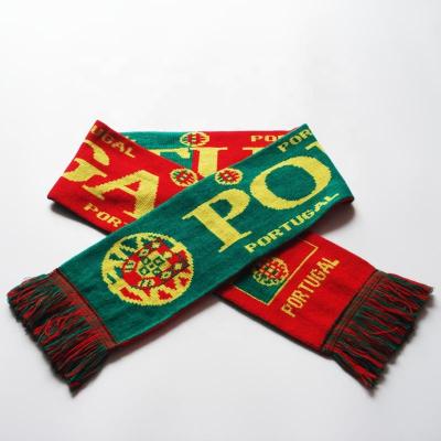 China Hot Selling High Quality Two Sides Long Acrylic Jacquard Knitted Scarf Two Layers Of Portugal Flag Design for sale