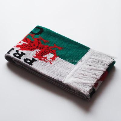 China Wales Design 100% Long Knitted Jacquard Football Fan Scarf Double Sides Acrylic Acrylic for sale