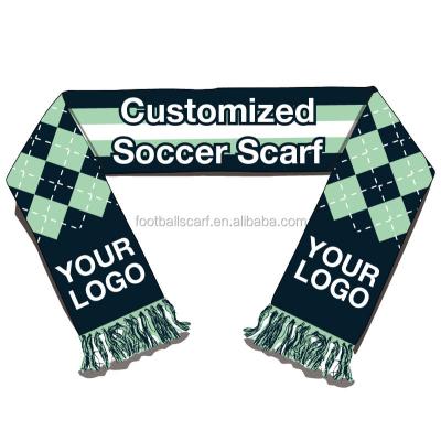 China Minimum Order Quantity Good Quality 100% Acrylic Long Low Sides Double Knitted Jacquard Sports Fan Cheering Custom Football Scarf for sale