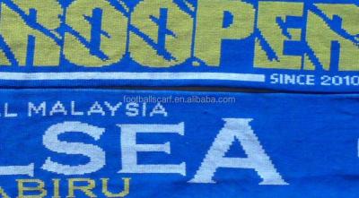 China Medium Malaysia Soccer Fans Customized Design Double Sides Knitting Jacquard Soccer Scarf for sale