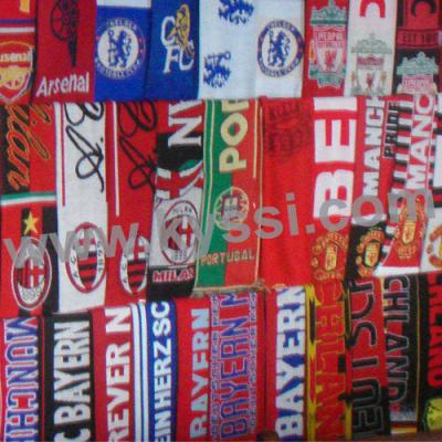 China 50pcs Medium Start For Customized Design 100% Acrylic Double Sided Knitting Jacquard Football Scarves for sale