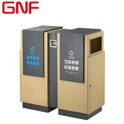 China GNF Sustainable New Design Wood Color Public Outdoor Recycling Garbage Bin Classify Trash Can for sale