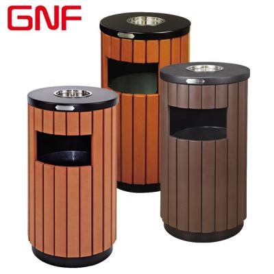 China GNF Sustainable Round Outdoor Plastic Wooden Garden Trash Can Wooden Trash Can for sale