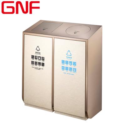 China GNF Sustainable 2 Compartments Stainless Steel Outdoors Recycle Indoor Trash Bins For Airport And Station for sale