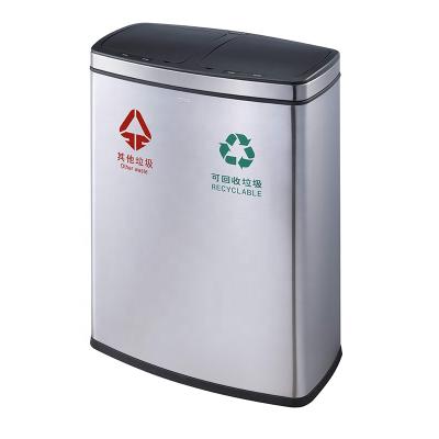 China Sustainable Touchless Sensor 2 in1 Classification Smart Stainless Steel Shopping Mall Waste Bin for sale