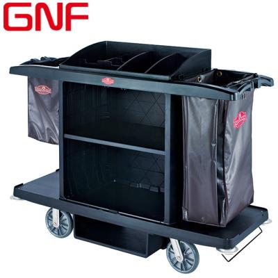 China Hotel Furniture GNF Hotel Room Plastic Housekeeping Trolley Carts Service Cleaning Trolley with Tool Storage for sale