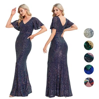 China 2022 Shiny V-Neck Women's Anti-Wrinkle Sequin News Long Sleeve Ruffle Prom Dress Mermaid Dress Short Party Dress for sale