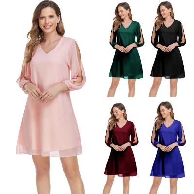 China Breathable Women's Elegant Even Dress Plus Half Sleeve Party Bridesmaid Dress Loose Chiffon Casual Women's Dress for sale