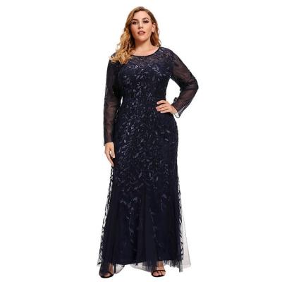 China Best Selling High Quality Elegant Long Sleeve Breathable Plus Size Women's Prom Dress Women's Sequin Embroidered Lace Evening Dress for sale