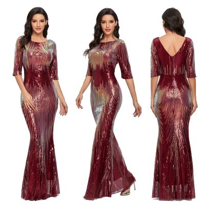 China High Quality Breathable Club Dress Mermaid V-back Fashion Elegant Women Half Sleeve Half Sleeve Evening Dress Same Dress for sale